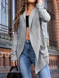 Women's grey loose fit cardigan coat with front pockets, 65cm length