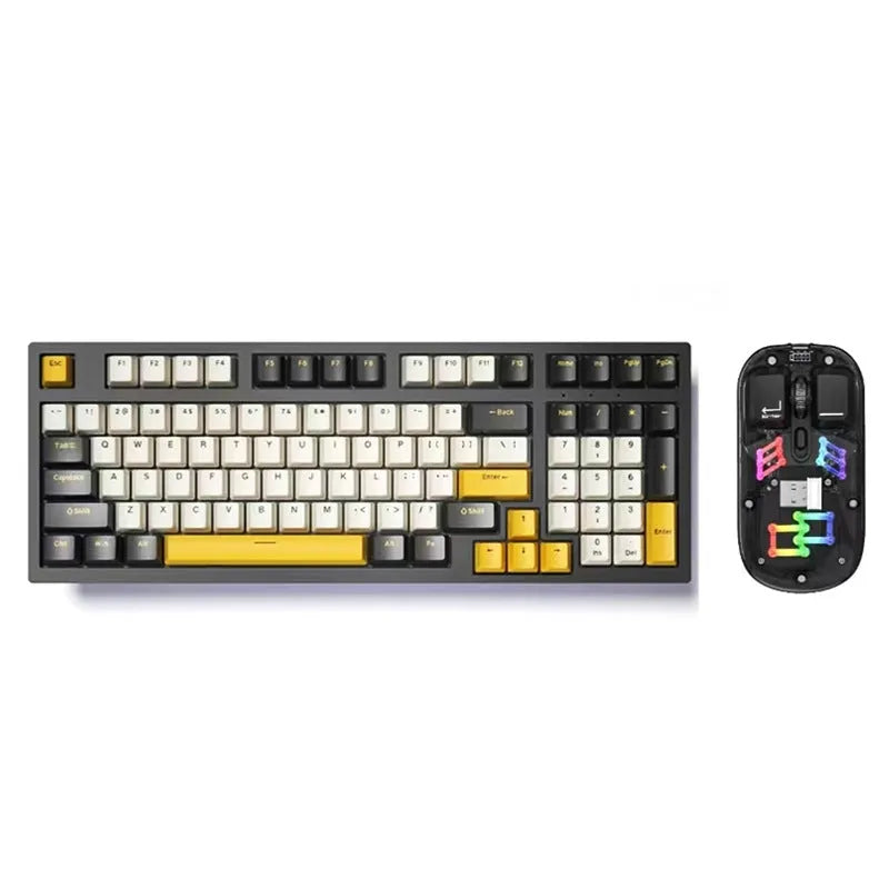 K98 mechanical keyboard with T7 wireless mouse in multiple colour options including black socks and xiaguang purple variants
