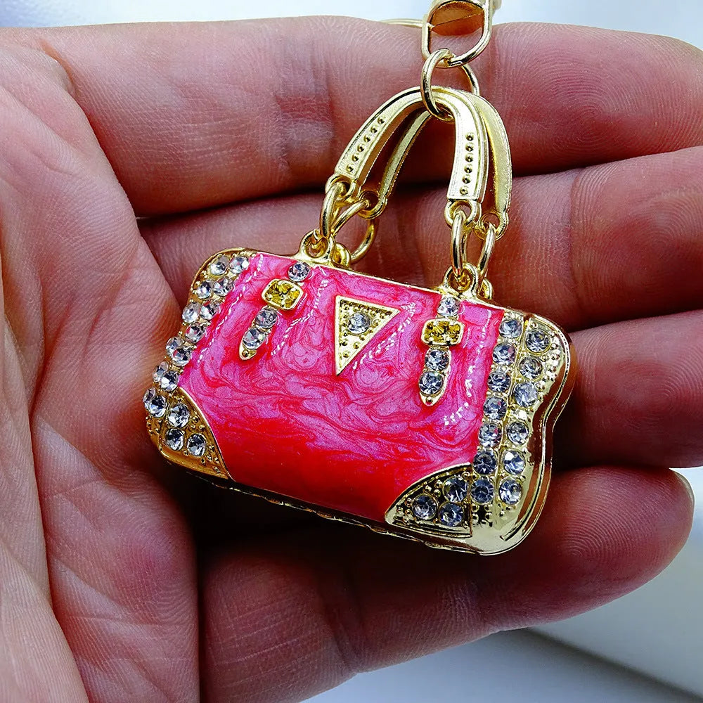 Alloy pendant keychain with enamel diamond cloud pattern in gold colour on keyring