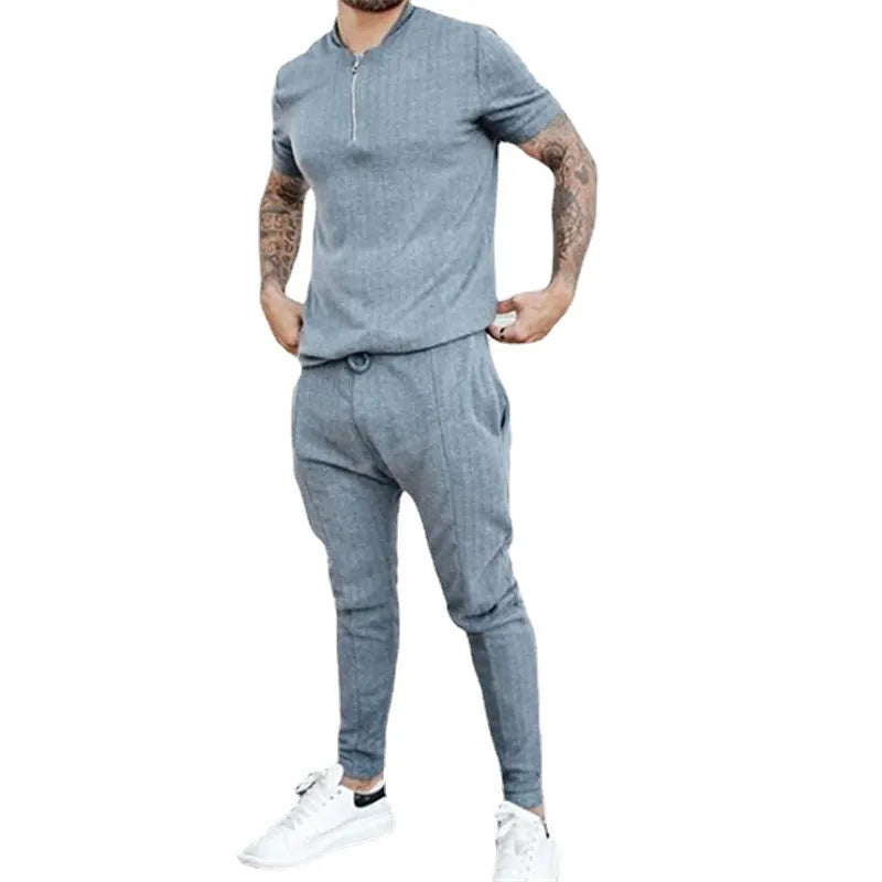 Men's sports leisure suit set short sleeve top and shorts polyester fibre black blue gold green sizes S to XXXL