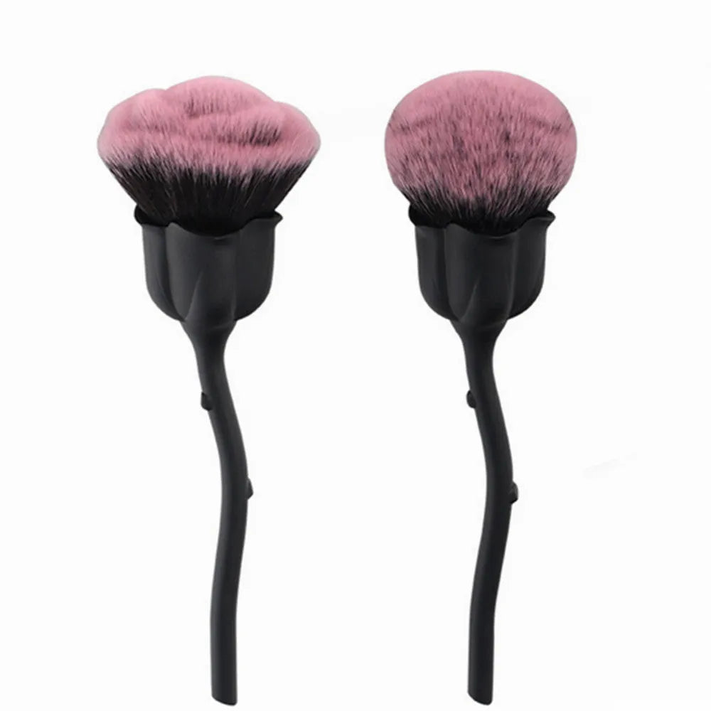 Rose makeup brush with black plastic handle and PU package, 15.5CM overall length