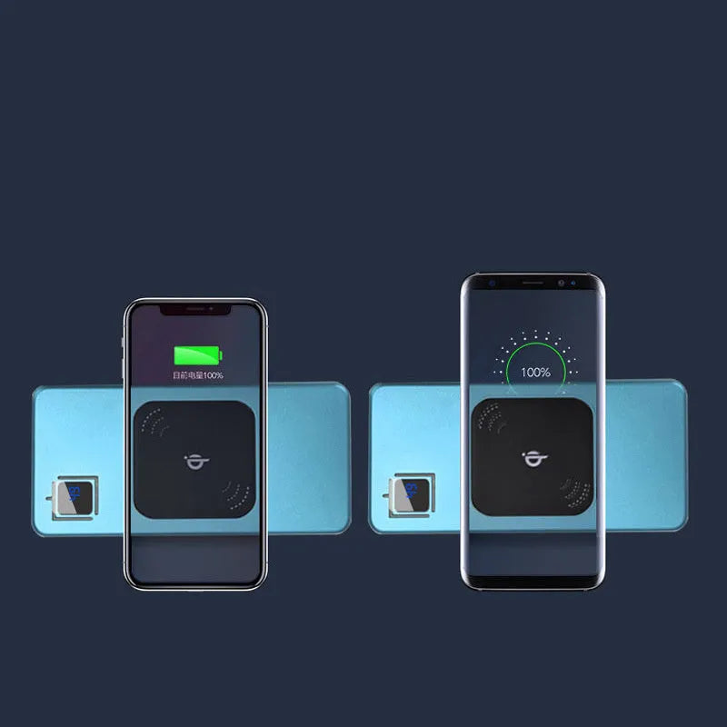 Portable power bank with LCD display in alloy shell showing black, silver, red, and blue colour options