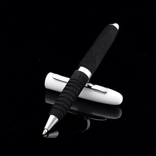 Metal ballpoint pen with EVA cap showing 1.0mm tip and compact 112mm length