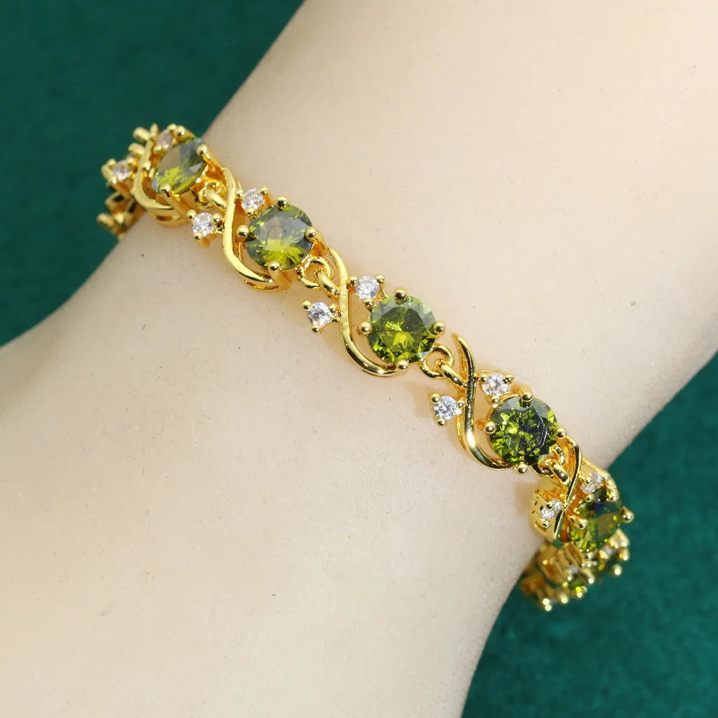 Copper inlaid AAA zircon bracelet with golden leaf design and electroplated finish