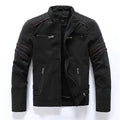 Men's vintage washed PU leather jacket with stand-up collar and zipper pockets, shown in army green