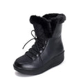 Black women's winter lace-up boots with a platform sole and plush lining.