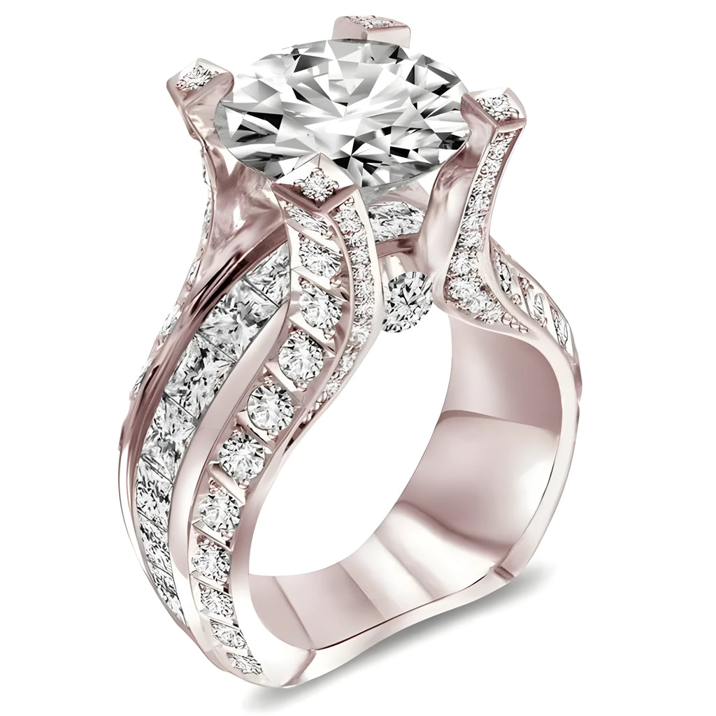Rose gold electroplated oval zircon engagement ring in geometric alloy design, sizes 5 to 11