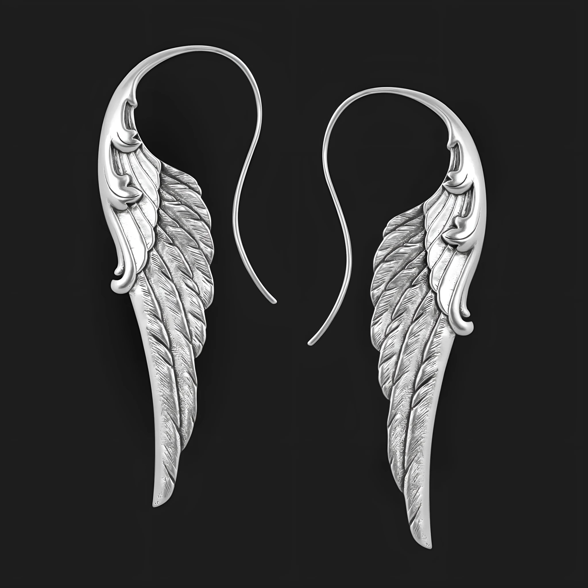 Fashion exaggerated angel wings pendant earrings in antique silver alloy with electroplated finish