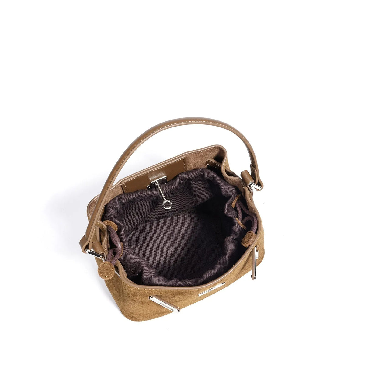 Cortical women's spliced casual crossbody bag in genuine suede leather, vertical square shape, calf brown