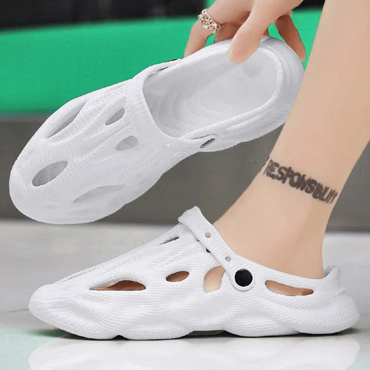 Pair of EVA soft men's summer beach shoes in black, grey, white, or khaki, slip-on style, sizes 39-44