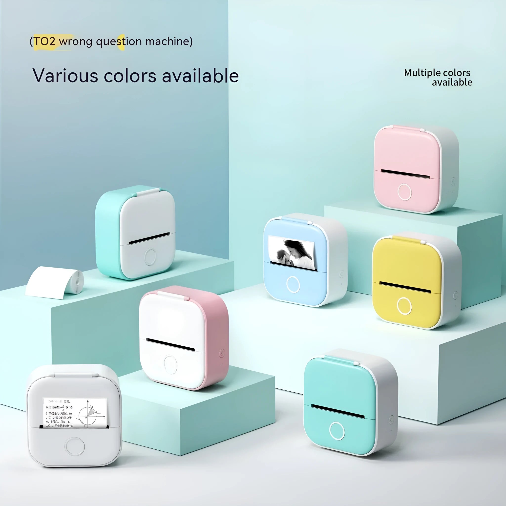 Phomemo T02 portable mini thermal label printer in white, showing front panel with paper slot, with Bluetooth icon