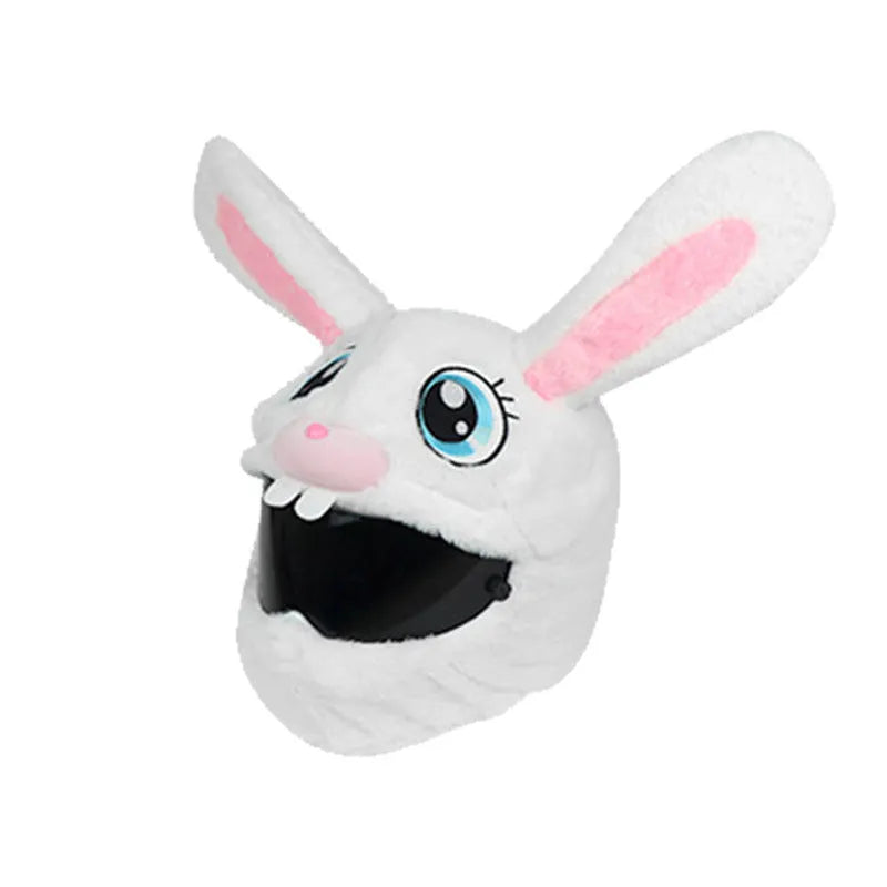 White decorative rabbit head helmet cover for electric motorcycles with long ears