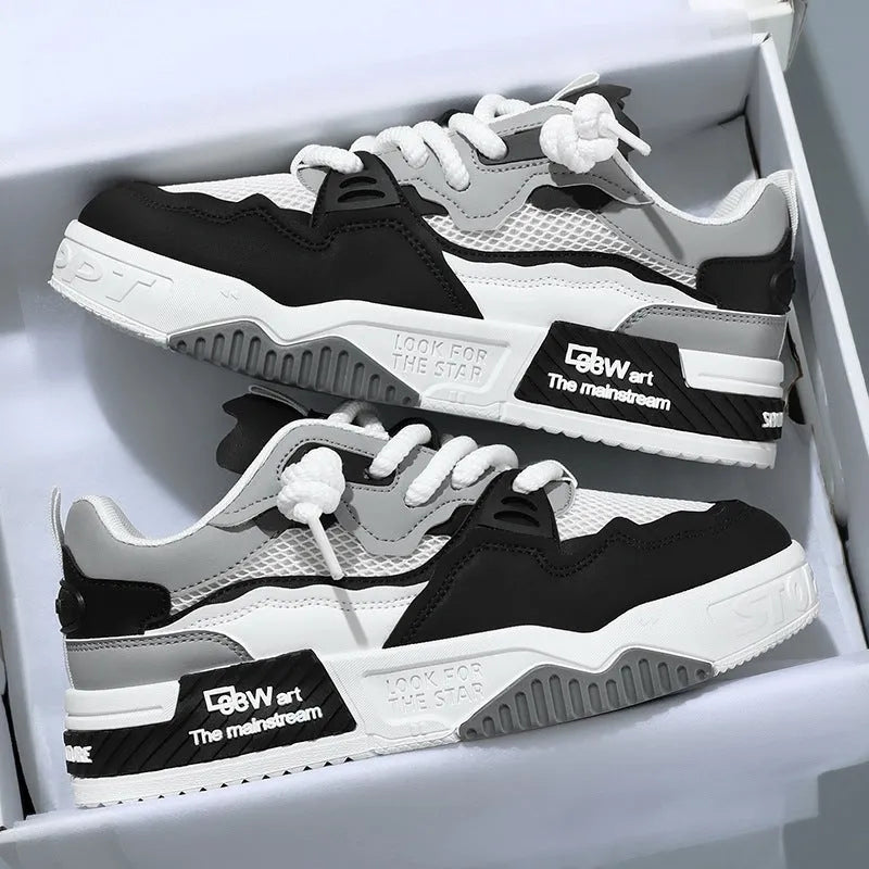 Men's low top white board shoes with colour matching detail and soft rubber sole