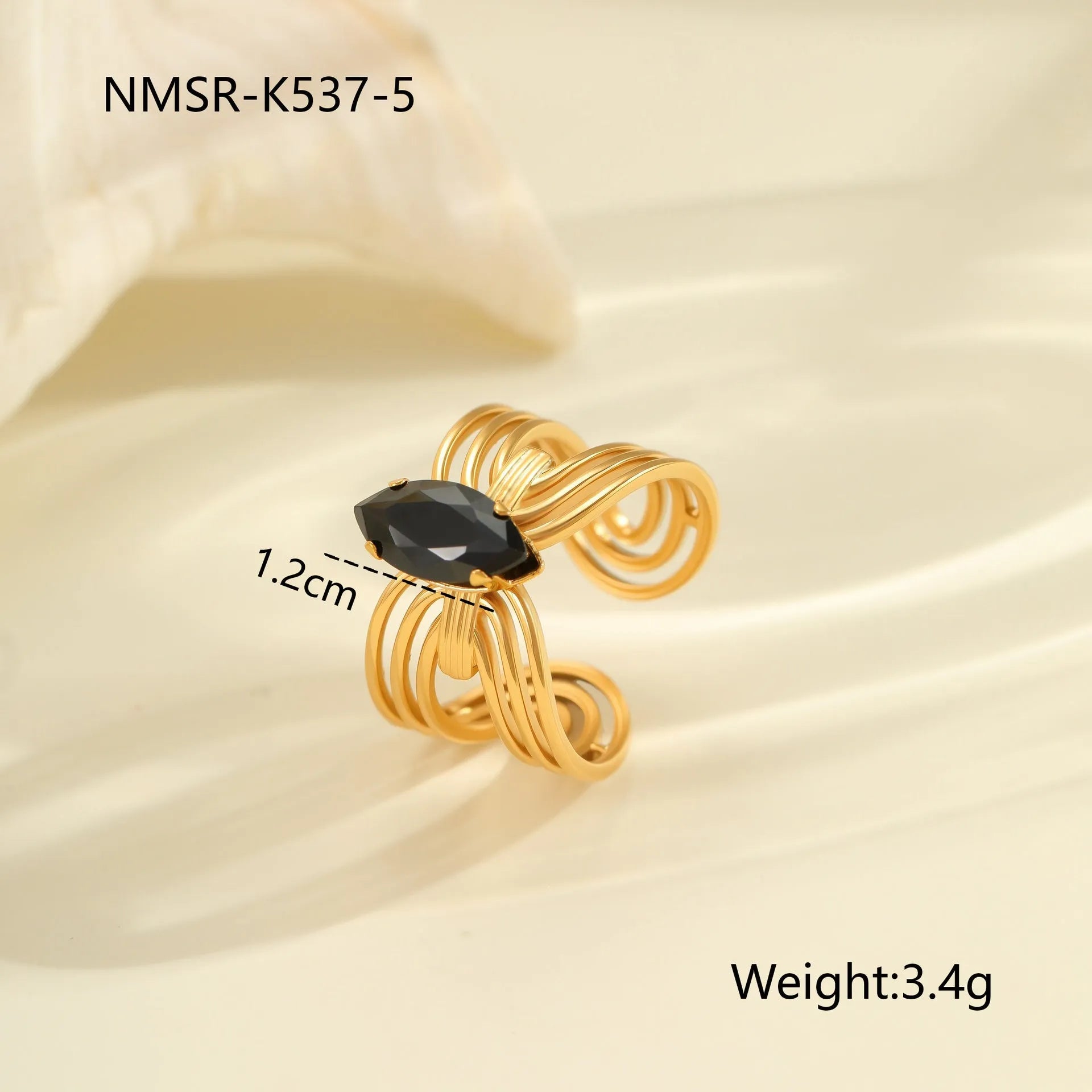 Adjustable open mouth women's ring with geometric design and zircon accents on stainless steel band