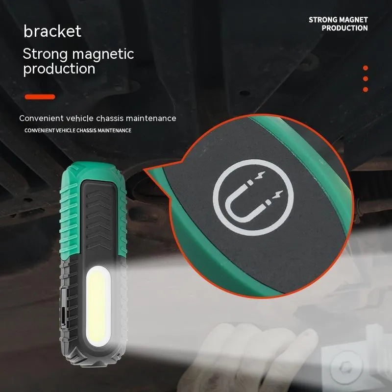 Black and green USB auto repair work light for vehicle inspection