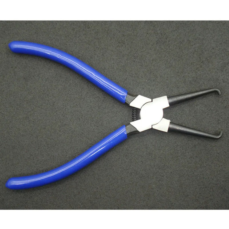Iron caliper tubing pliers with rubber-coated handles, shown in two sizes for fuel line maintenance.