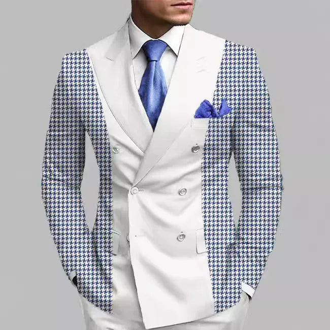 Men's printed split suit jacket, long sleeve, straight hem, polyester lining, available in multiple colours