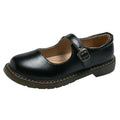 Women's solid colour round toe low-cut flat retro shoes with buckle closure in black