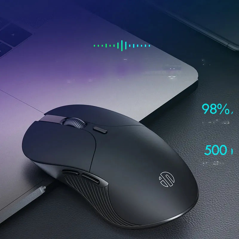 Black wireless voice mouse with six buttons showing dimensions 123x35x65.5mm