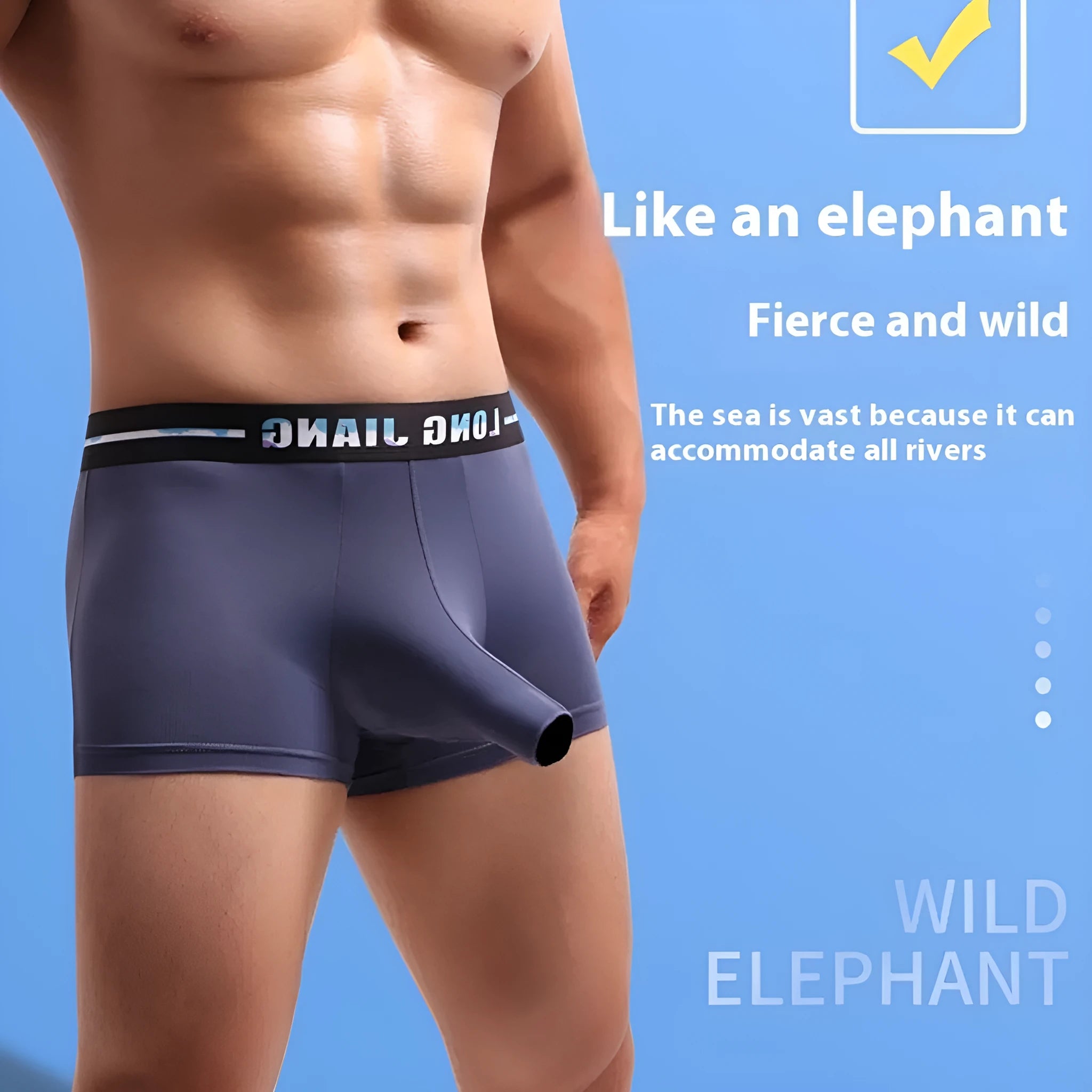 Men's solid colour ice silk trunk boxer shorts on a mid waist, shown in multiple colour options.