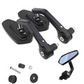 Pair of diamond-shaped aluminium motorcycle rearview mirrors with blue heslan glass on black plug fittings
