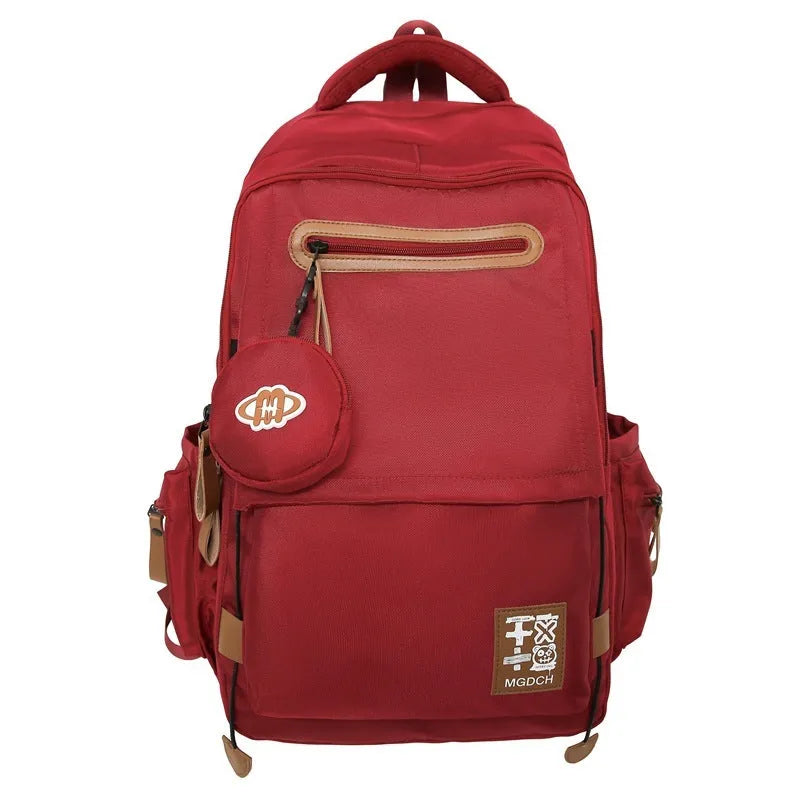 Large-capacity nylon school backpack for junior high students in street trend style with curved shoulder straps