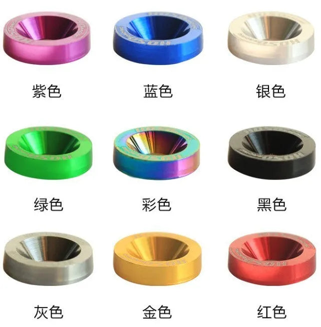 Car modification gasket screw set showing 10 pieces in eight different colours including black, red, blue and silver