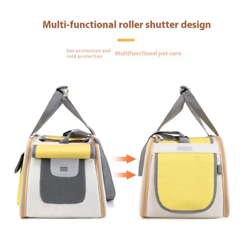 Portable foldable canvas pet bag in solid colour with single shoulder strap