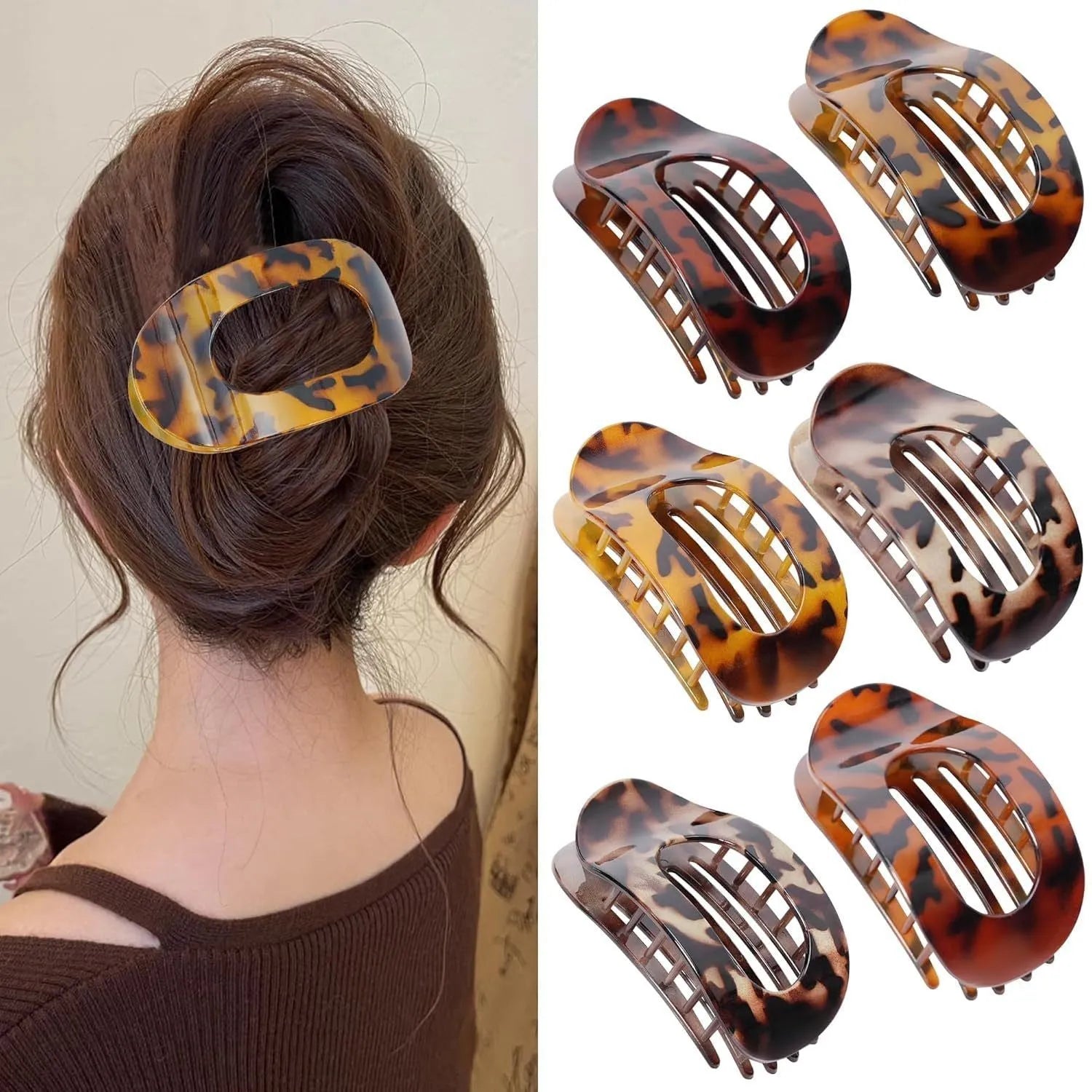 Six plastic hair clips with frosted grip and quadrilateral design in nude colour