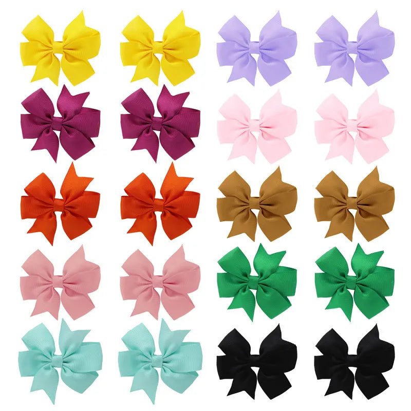 Assortment of 20 colourful 3-inch grosgrain ribbon hair bows with alligator clips for baby girls