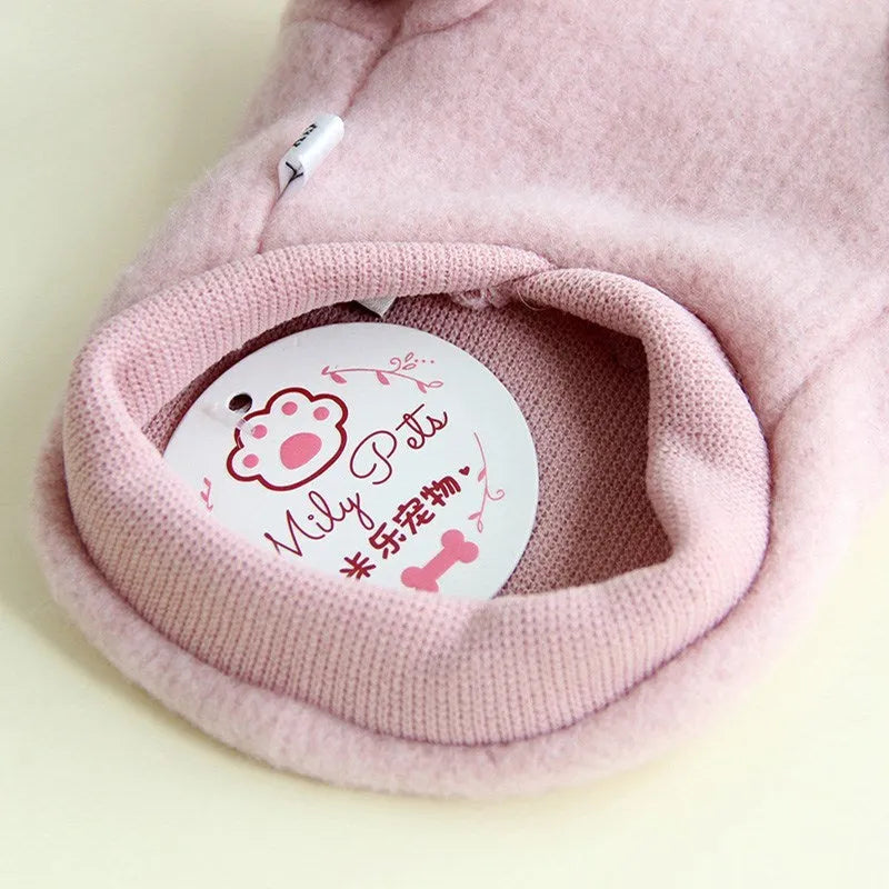 Thin fleece dog clothes in grey and pink for autumn and winter, sizes XS to XL
