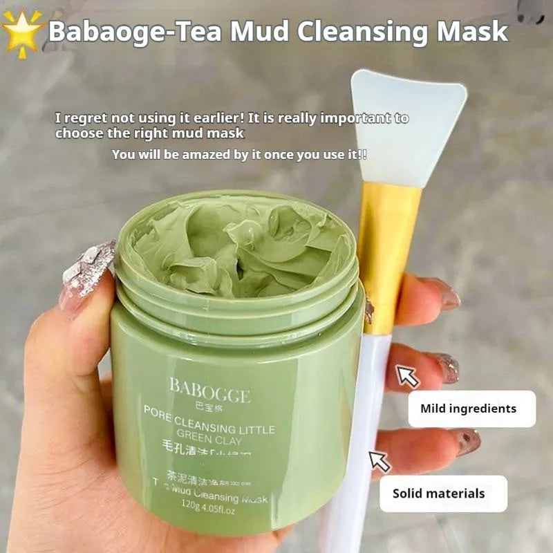 Jar of Tea Mud Clay Mask 120g for deep cleansing facial skin care