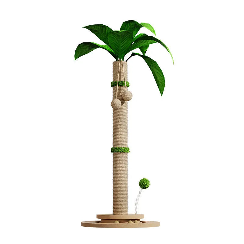 Vertical cat climbing frame with natural hemp rope scratching posts in a Canna finish, showing chamfered columns.