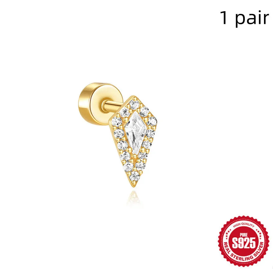 S925 sterling silver flat column thread cartilage stud in one of twelve gold electroplated colours.