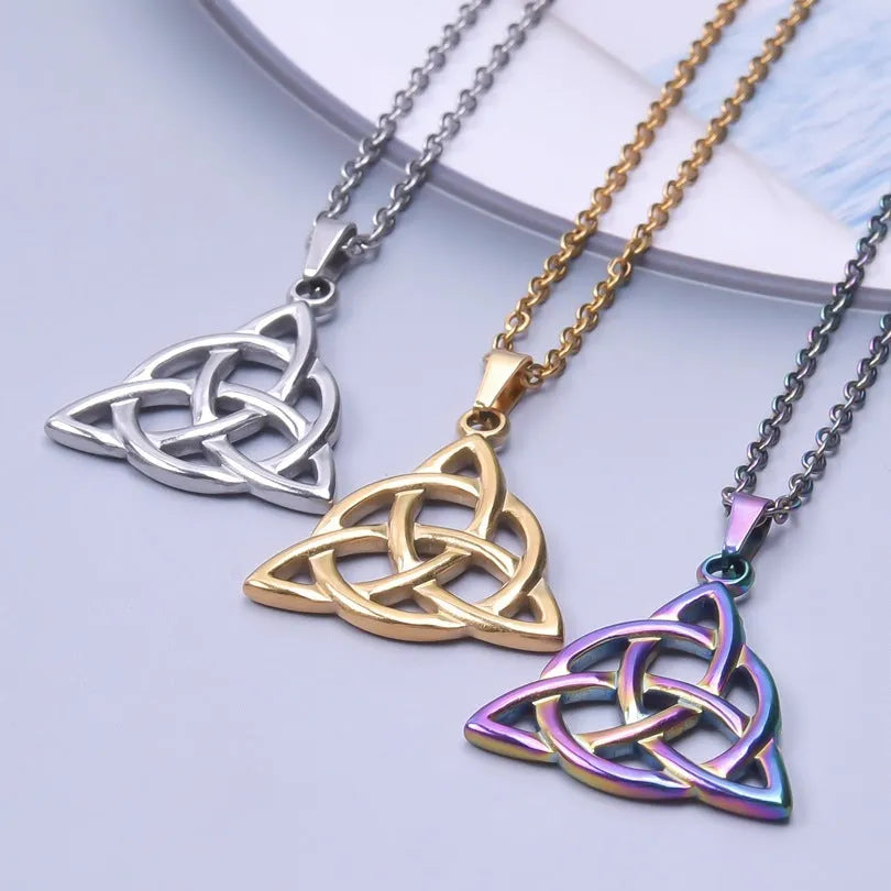 Stainless steel wave-shaped pendant necklace with Eight Awn star motif, electroplated steel colour finish