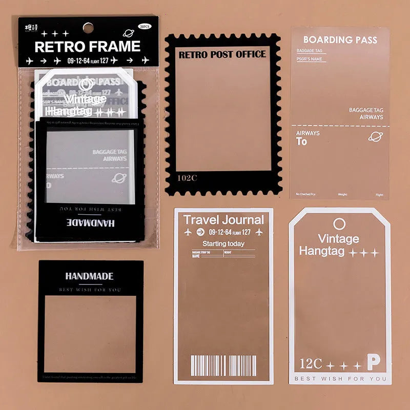 15 transparent retro frame sticker sheets with photography, film, magazine, music, social designs