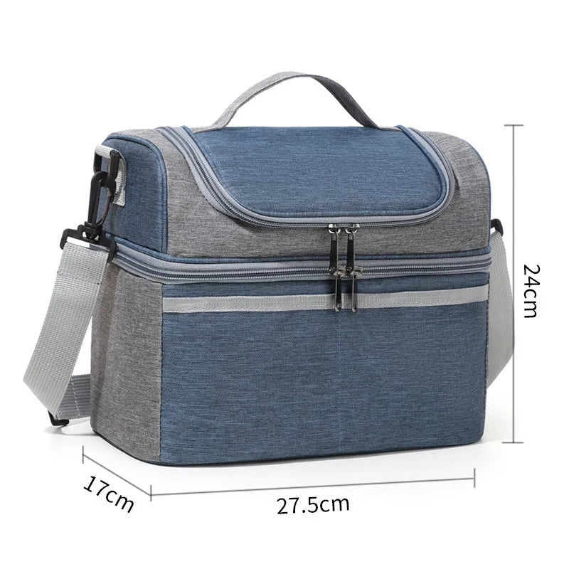 Double-layer colour matching insulated lunch bag in Oxford cloth with aluminum foil lining, black colour, portable style