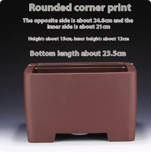 Square purple clay succulent bonsai pot in classical design for tabletop or floor placement