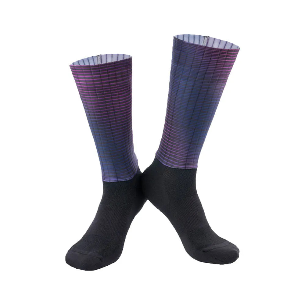 A pair of breathable athletic sports socks for cycling and running, available in six colours.