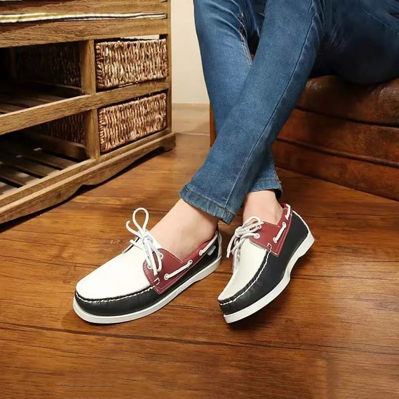Men's British style casual shoes with artificial PU upper and round toe flat heel design