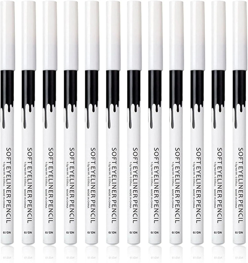 12 black and white waterproof eyeliner pencils with sharpener for eyebrows, eyeshadow and lips