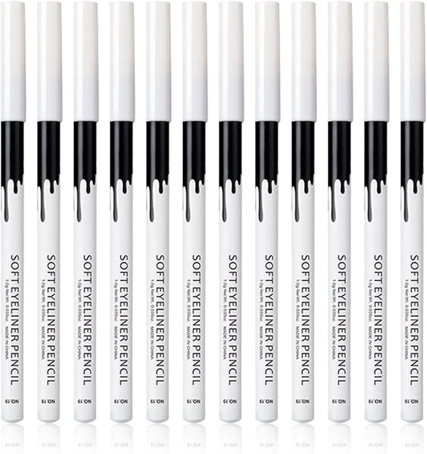 12 black and white waterproof eyeliner pencils with sharpener for eyebrows, eyeshadow and lips