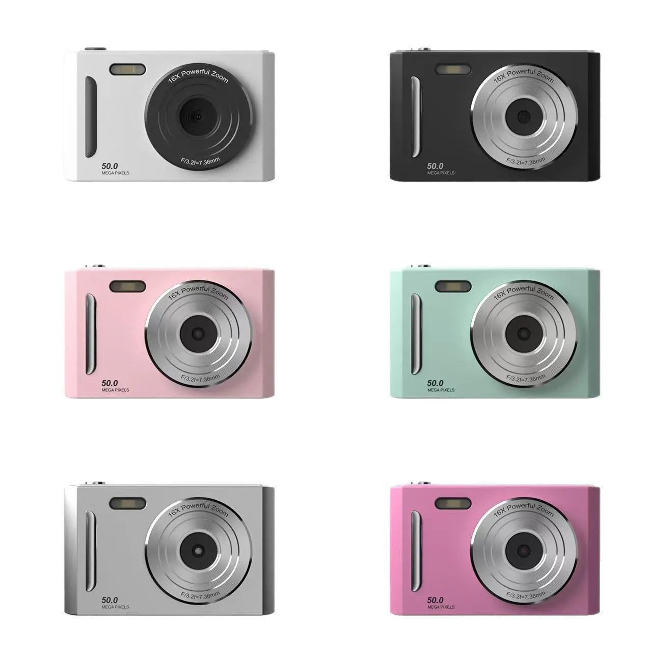 CCD student camera with dual front and rear cameras, HD screen, available in pink and black colours