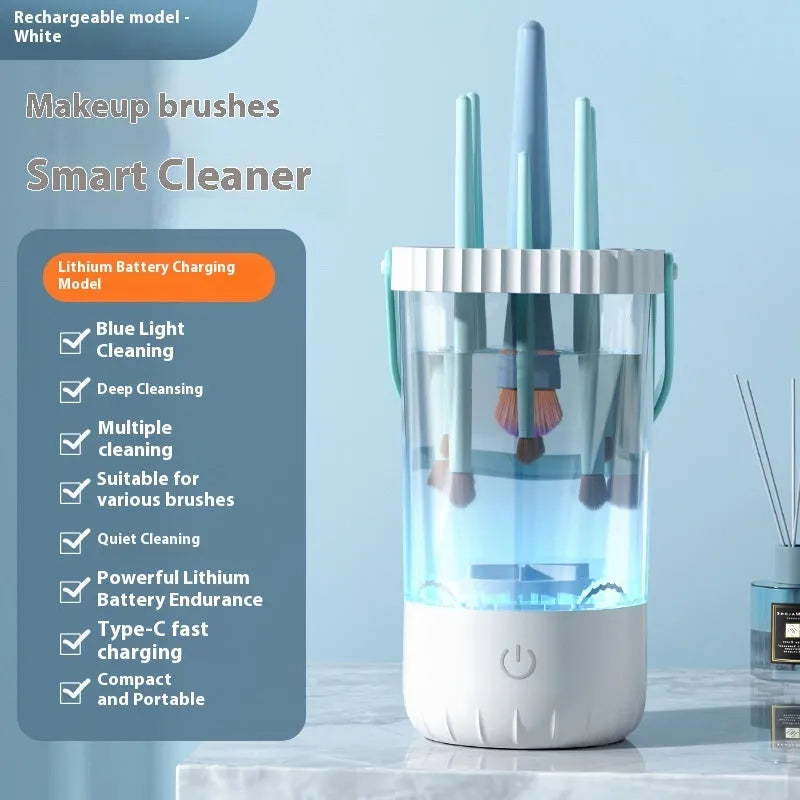 White plastic rechargeable electric cleaning brush for makeup brushes.