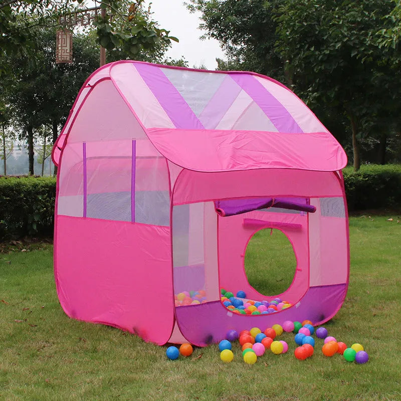 Children's play tent 120 x 120 x 130 cm polyester fabric with roll-up curtain in blue or pink