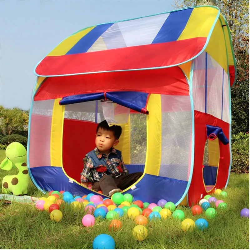 Children's play tent 120 x 120 x 130 cm polyester fabric with roll-up curtain in blue or pink