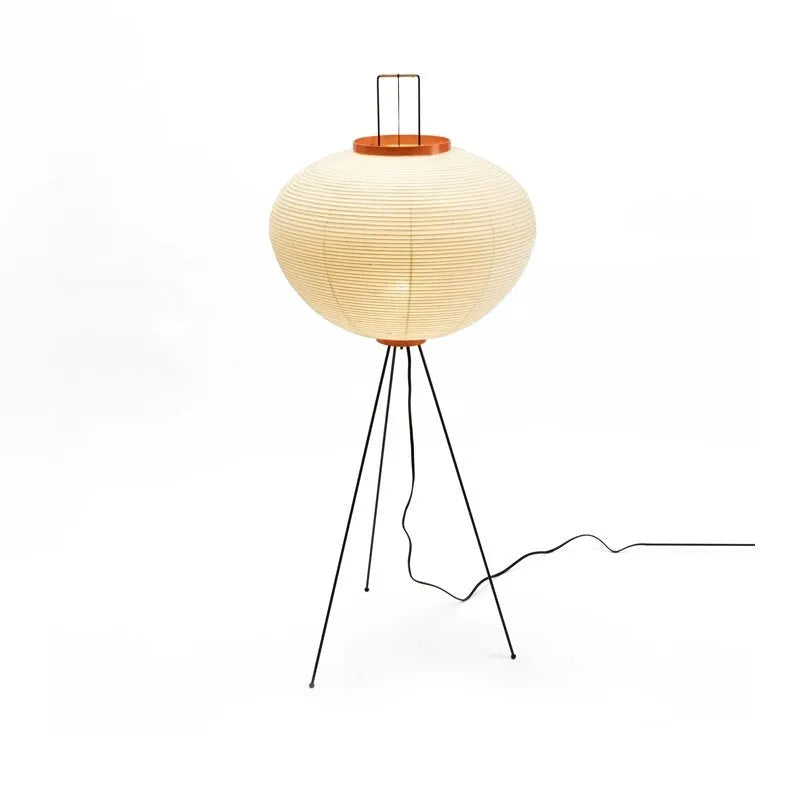 Japanese style rice paper table lamp with aluminium base and handmade shade showing three-tone dimming controls