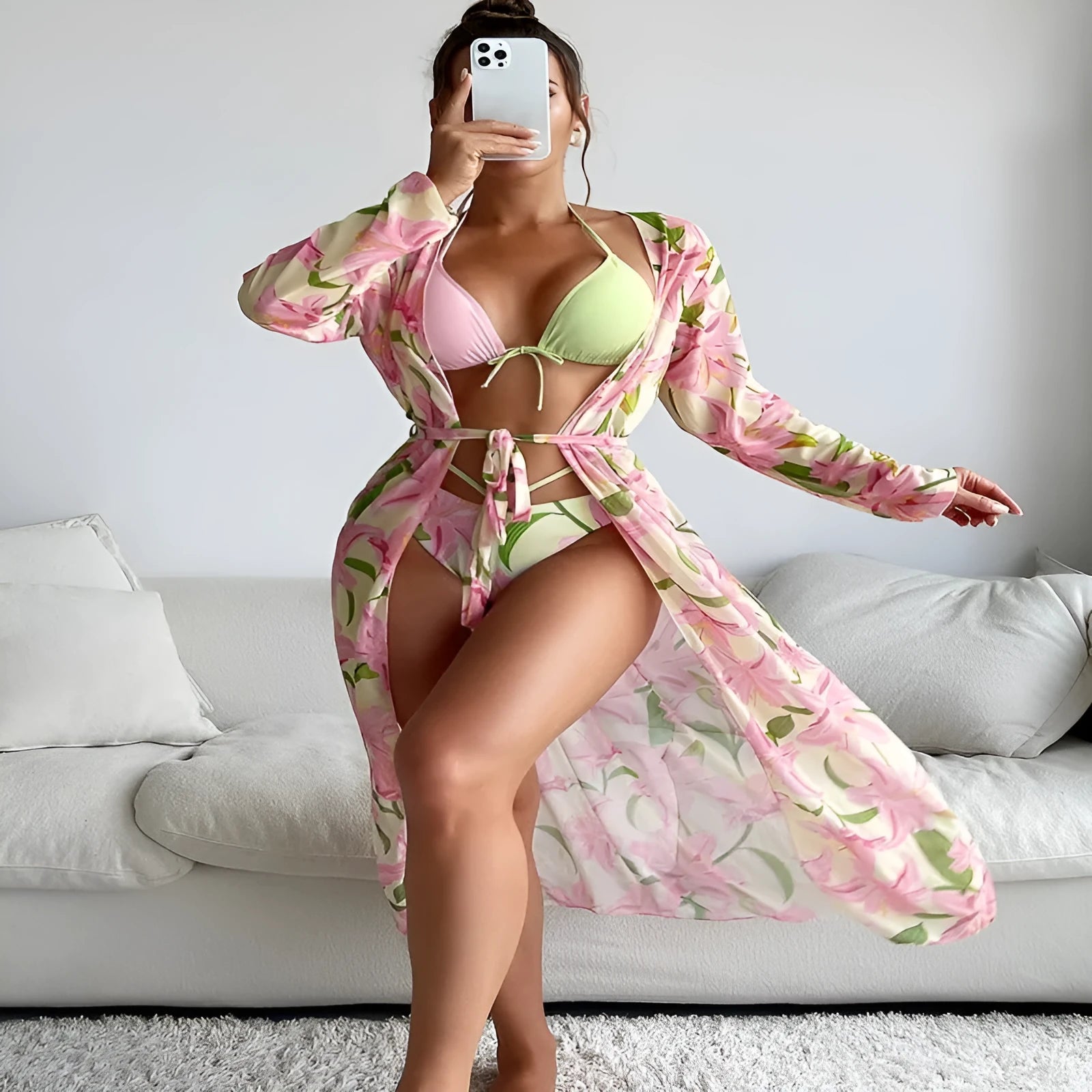 Women's printed polyester bikini swimsuit in colourful design with European and American sizing