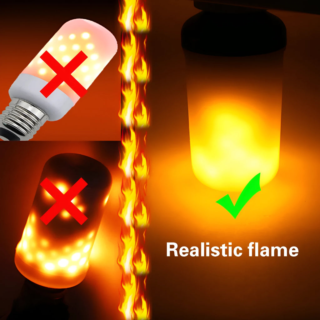 LED decorative bulb emitting a warm, orange flickering light that mimics a flame.