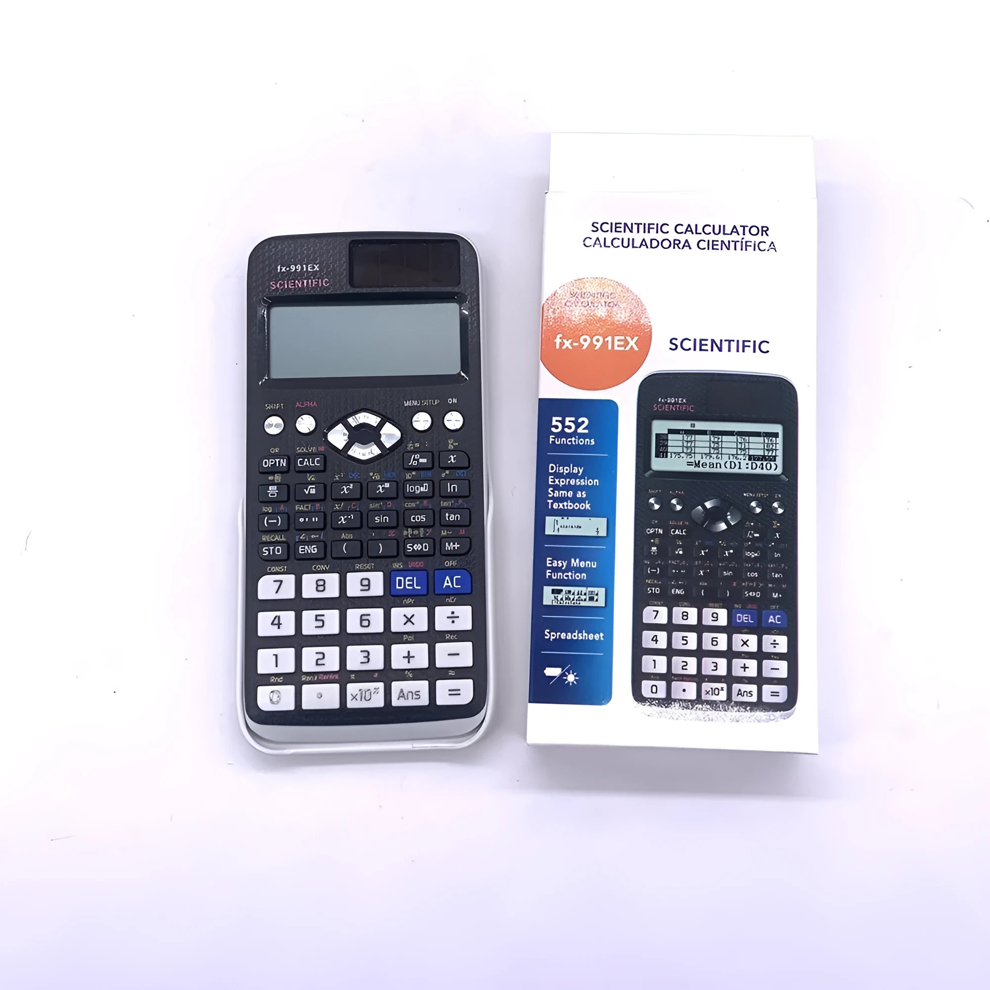 Casio fx-991EX ClassWiz solar scientific calculator in black, blue, or pink ABS plastic casing